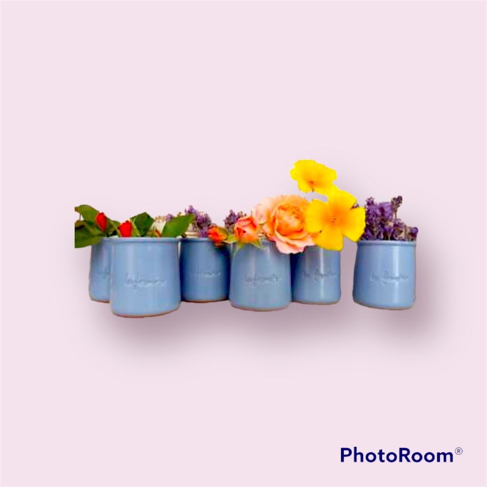 🌿- La Fermiére French Glazed Periwinkle Terracotta Pots set of 8